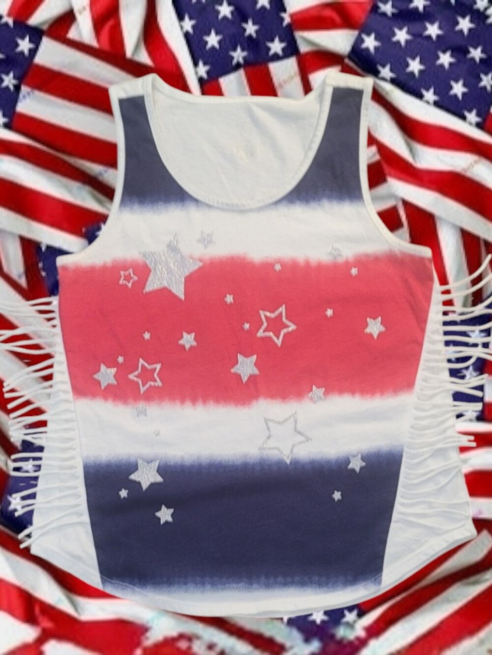 Way To Celebrate Girl's "Americana" Tie-Dye Fringe Sleeveless Tank Top